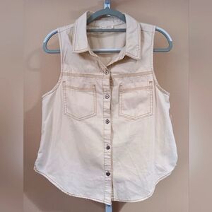 Ultra Flirt Women's (Size L) Ivory Denim Style Button Vest (NWT)